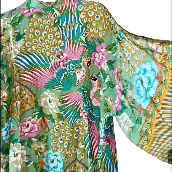 Sage and pink Floral Peacock Belted Kimono Cardi - Picture 4 of 10